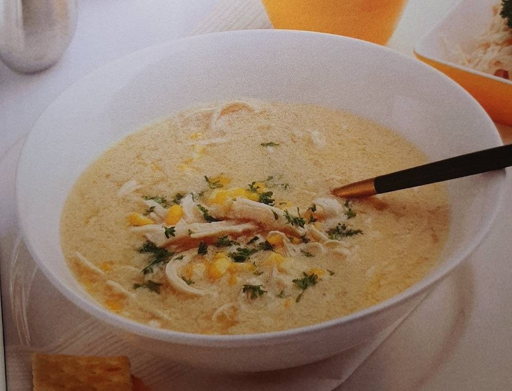 Corn Soup, known as ซุปข้าวโพด (Soup Khao Pod)