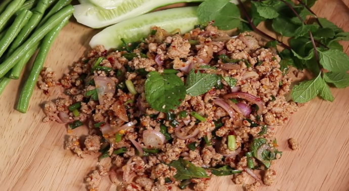 Larb, also spelled laap, is a popular Thai dish